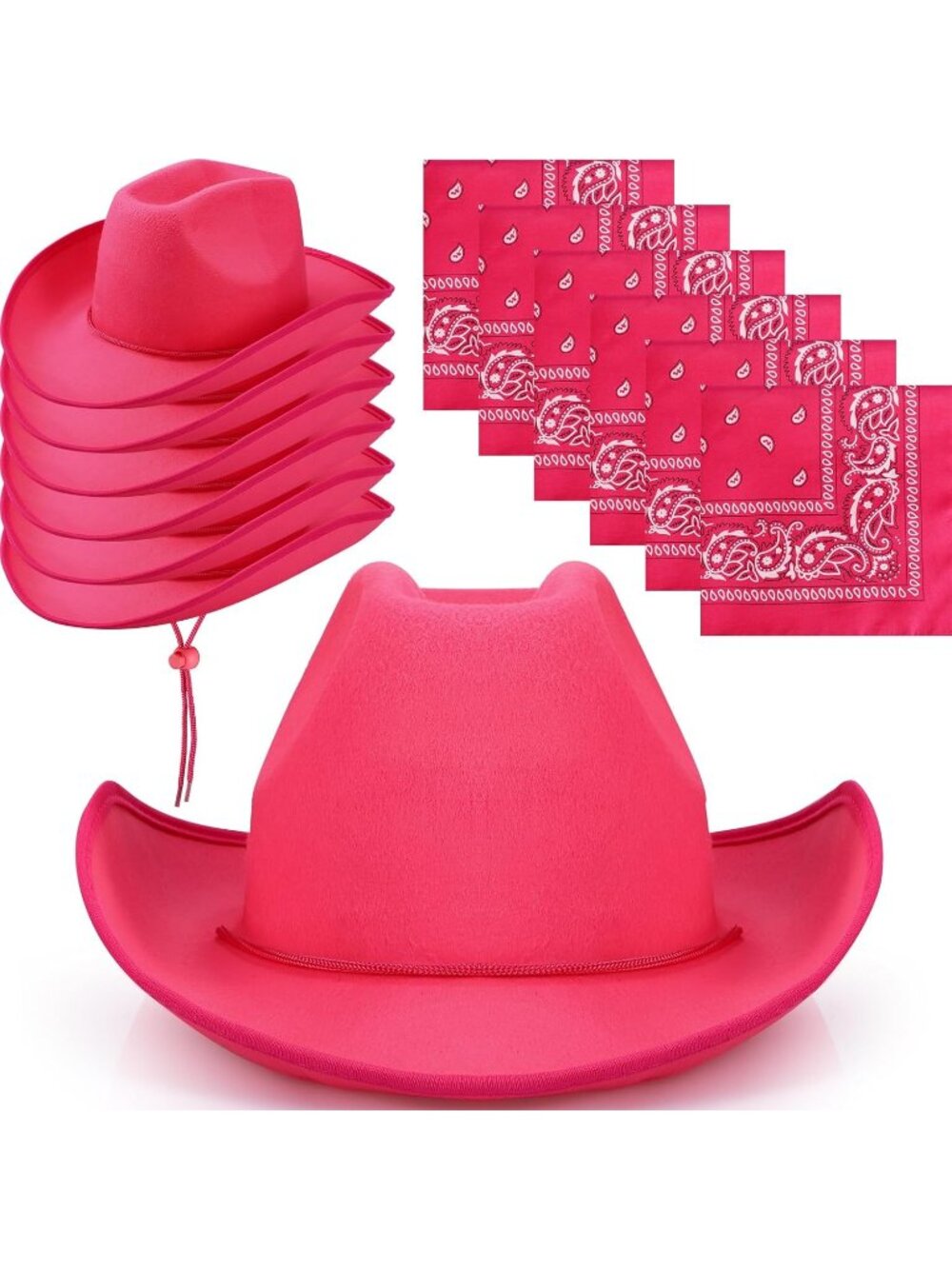 Men's Rose Red Bandanas Bulk Adjustable Felt Western Cowboy Cowgirl Hat 12 Pcs
